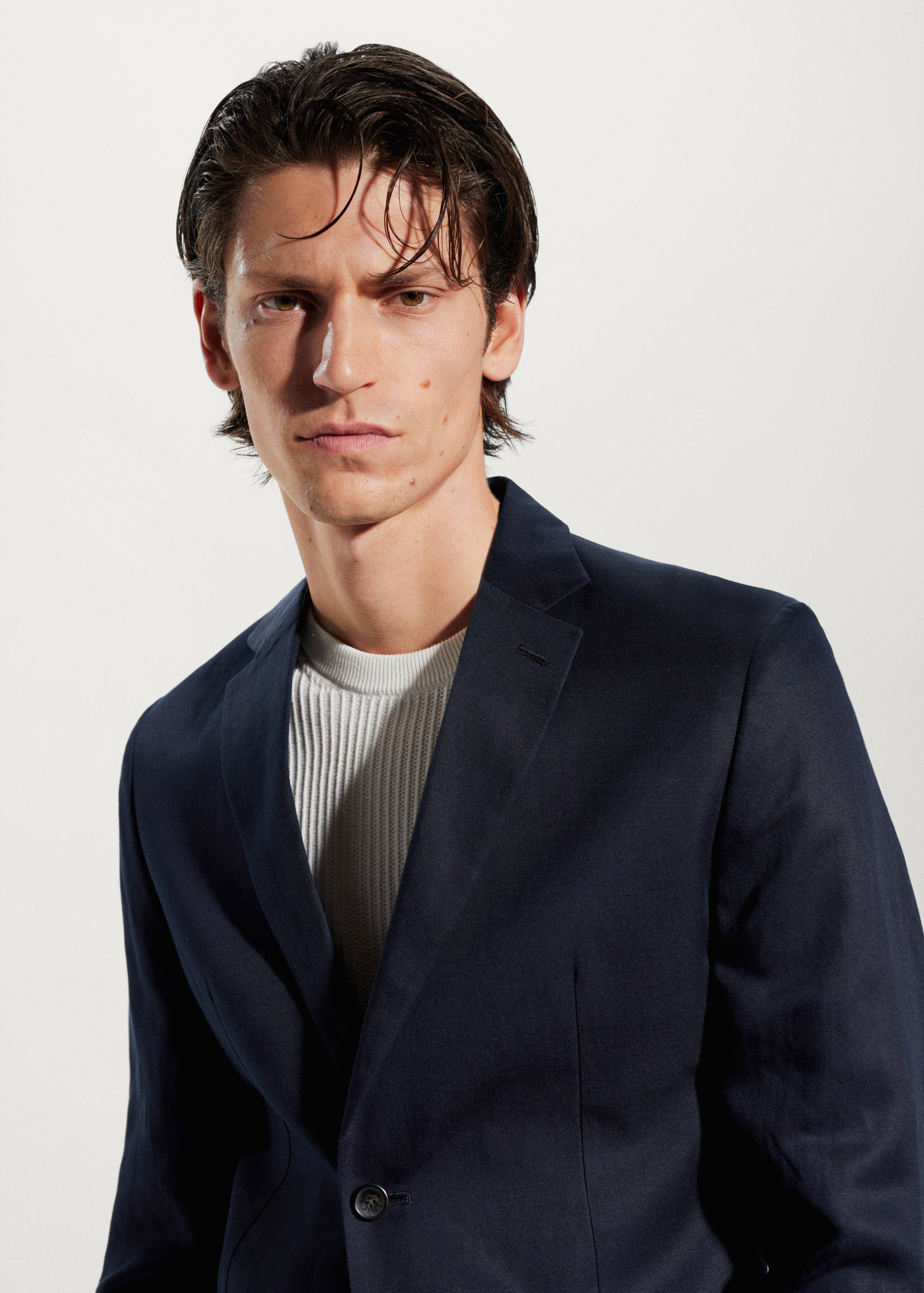 修身亚麻西装外套 - null