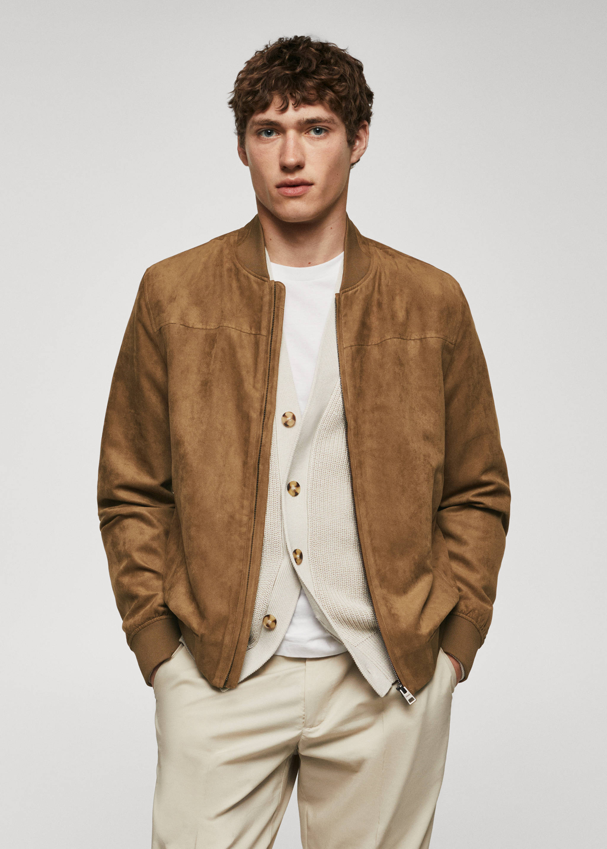 绒面革效果飞行员夹克 - null