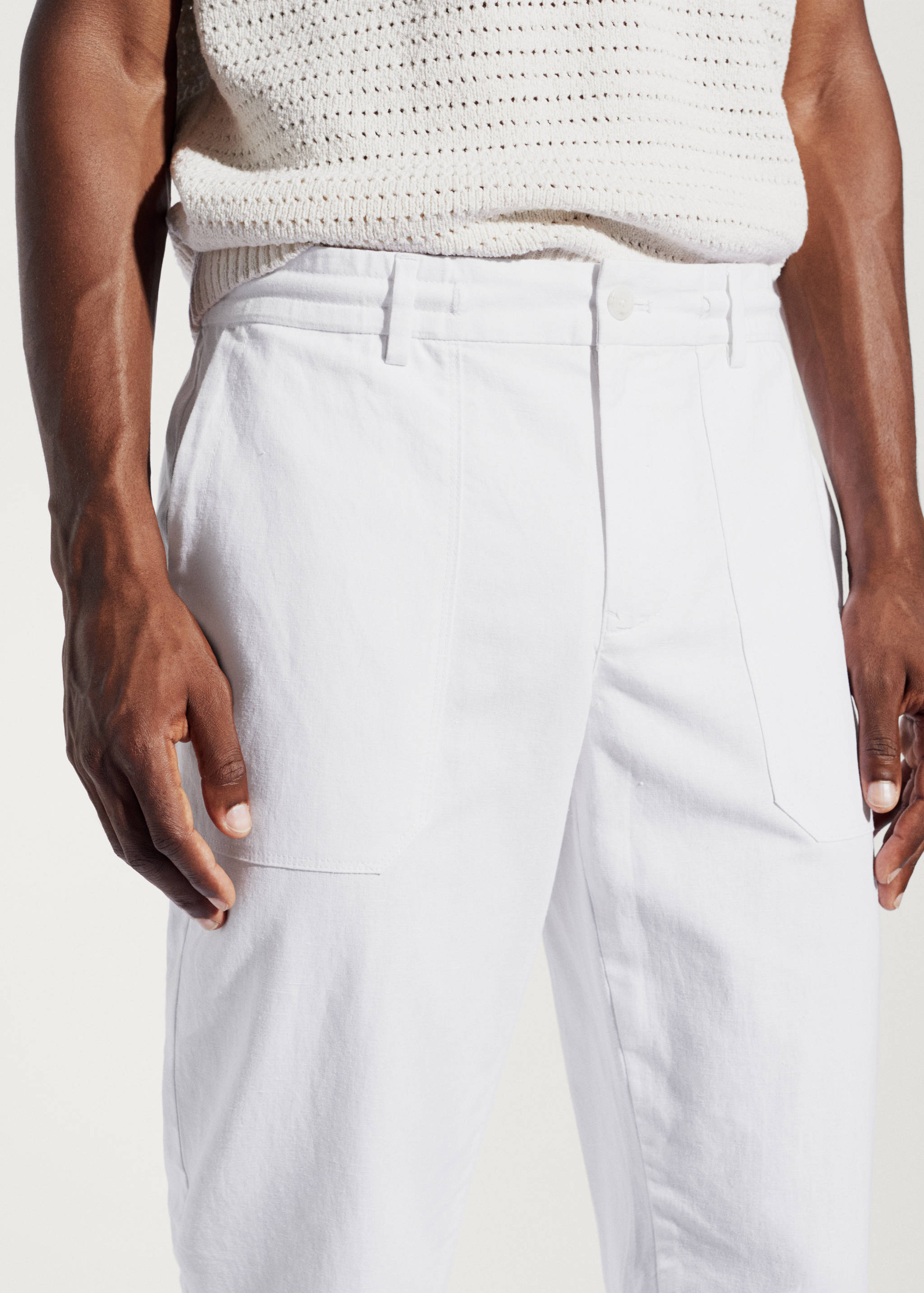 Regular fit cotton linen trousers - Details of the article 1