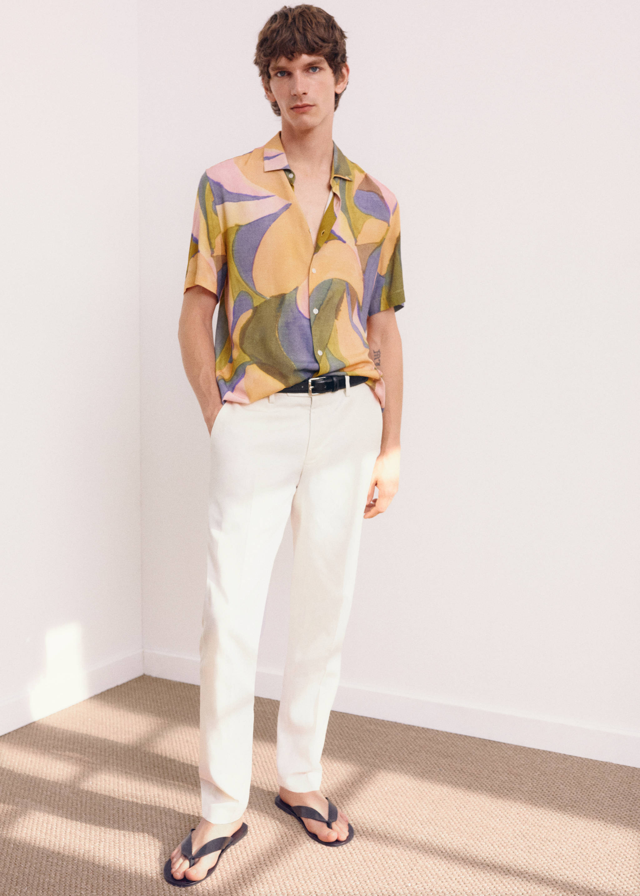 Linen slim-fit trousers with inner drawstring - Details of the article 5
