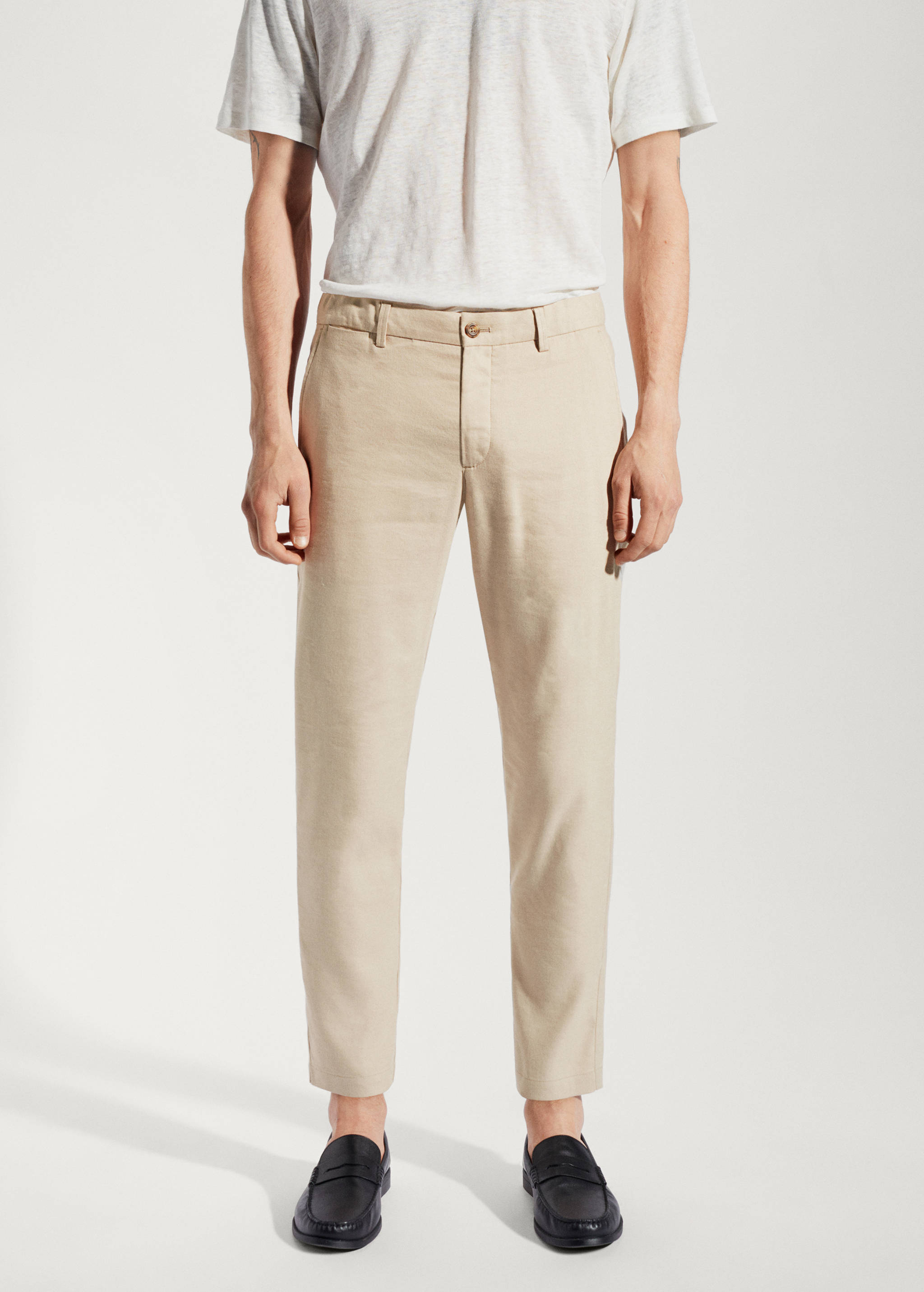 Linen slim-fit trousers with inner drawstring - Medium plane