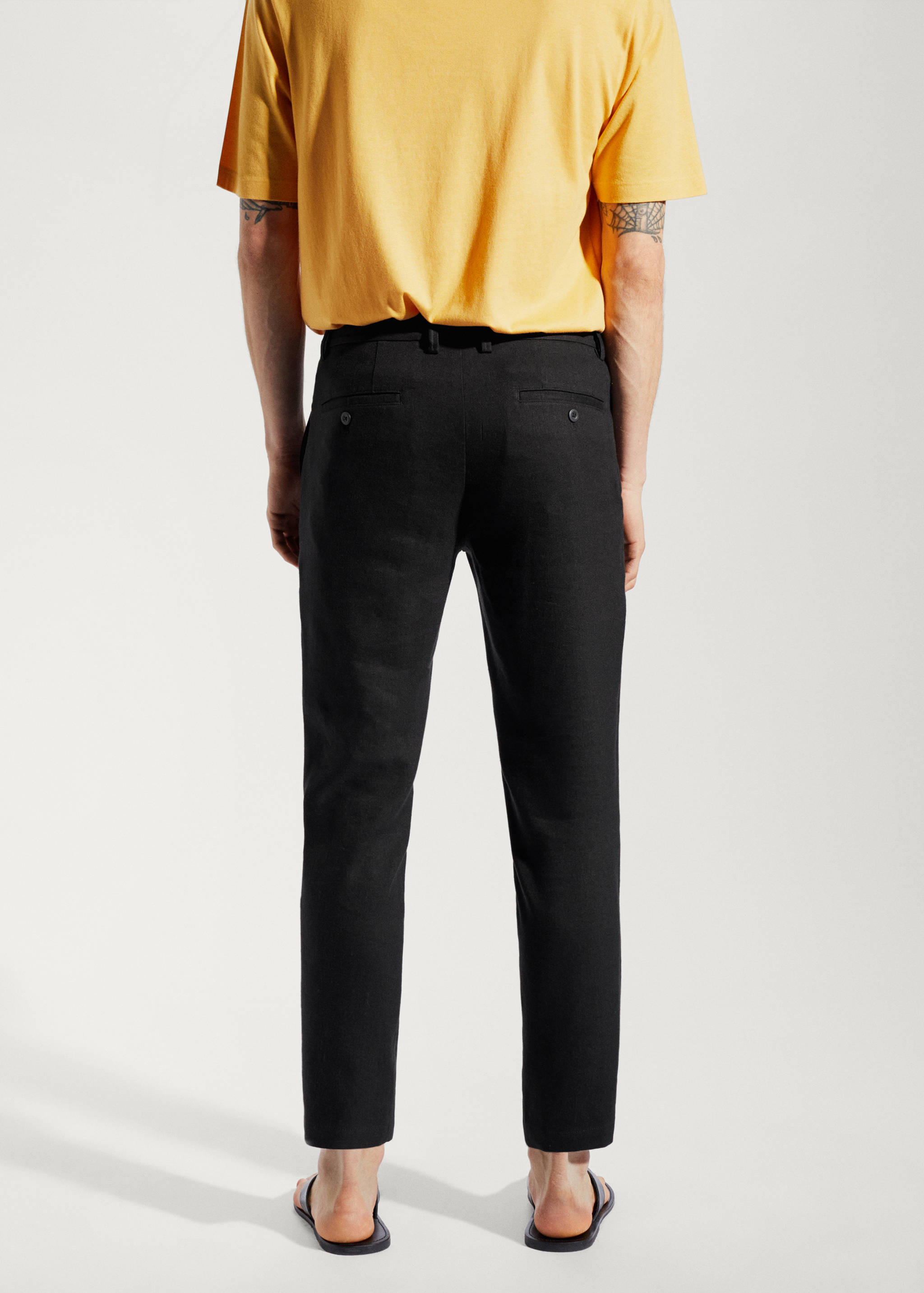 Linen slim-fit trousers with inner drawstring - Reverse of the article