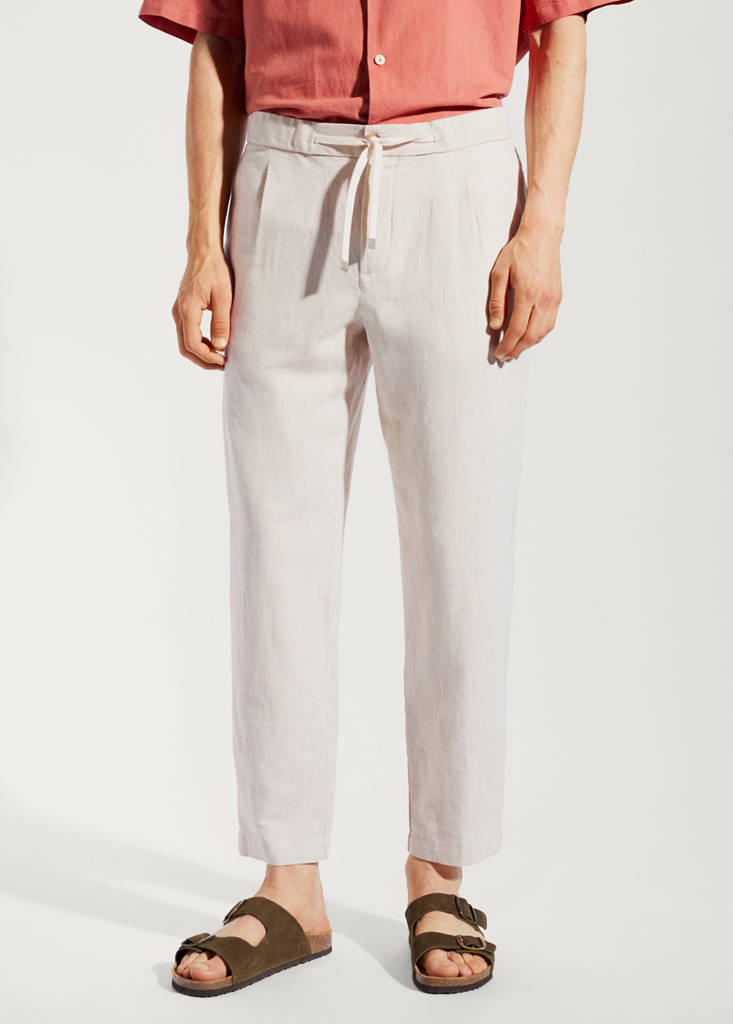 Slim-fit trousers with drawstring — Ecru