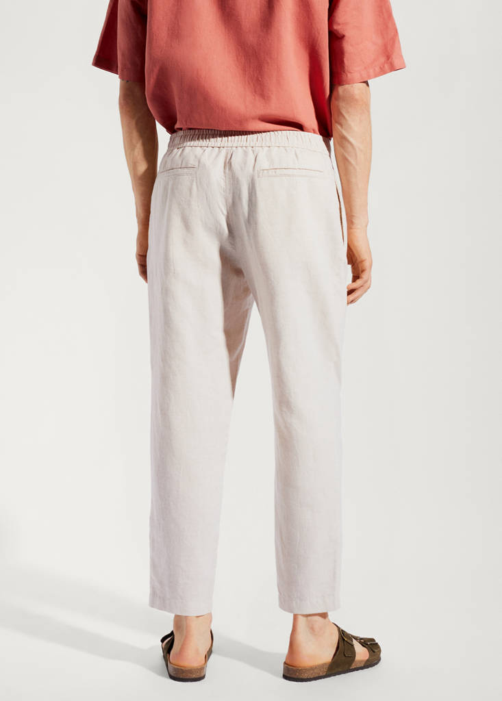 Slim-fit trousers with drawstring — Ecru