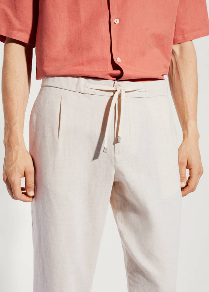 Slim-fit trousers with drawstring — Ecru