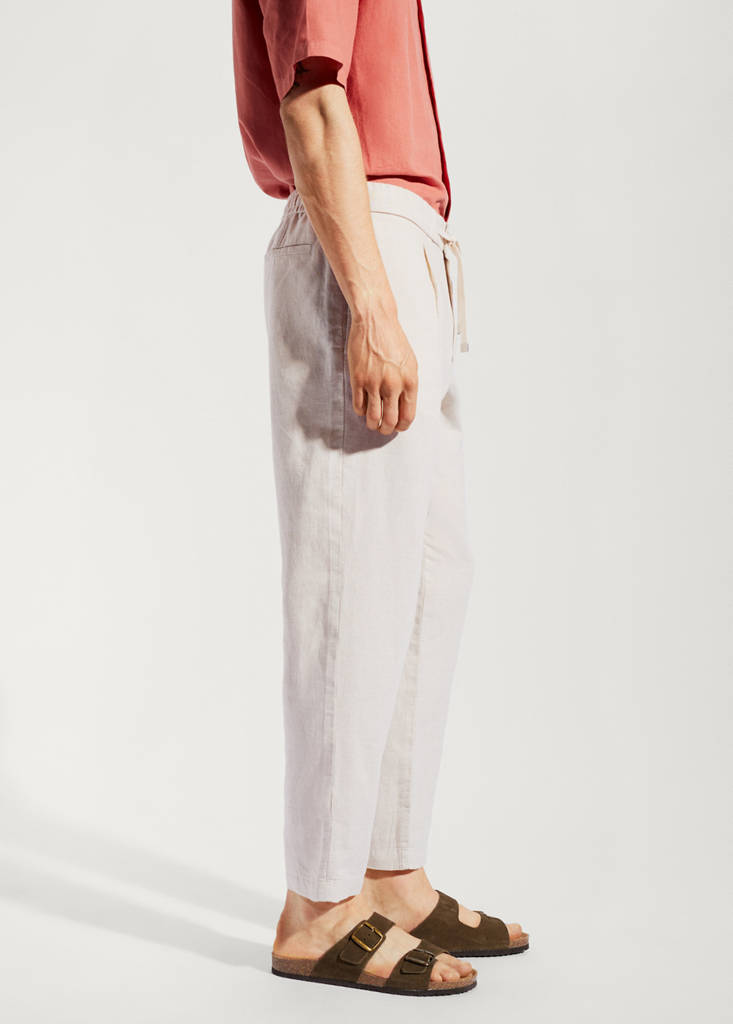 Slim-fit trousers with drawstring — Ecru