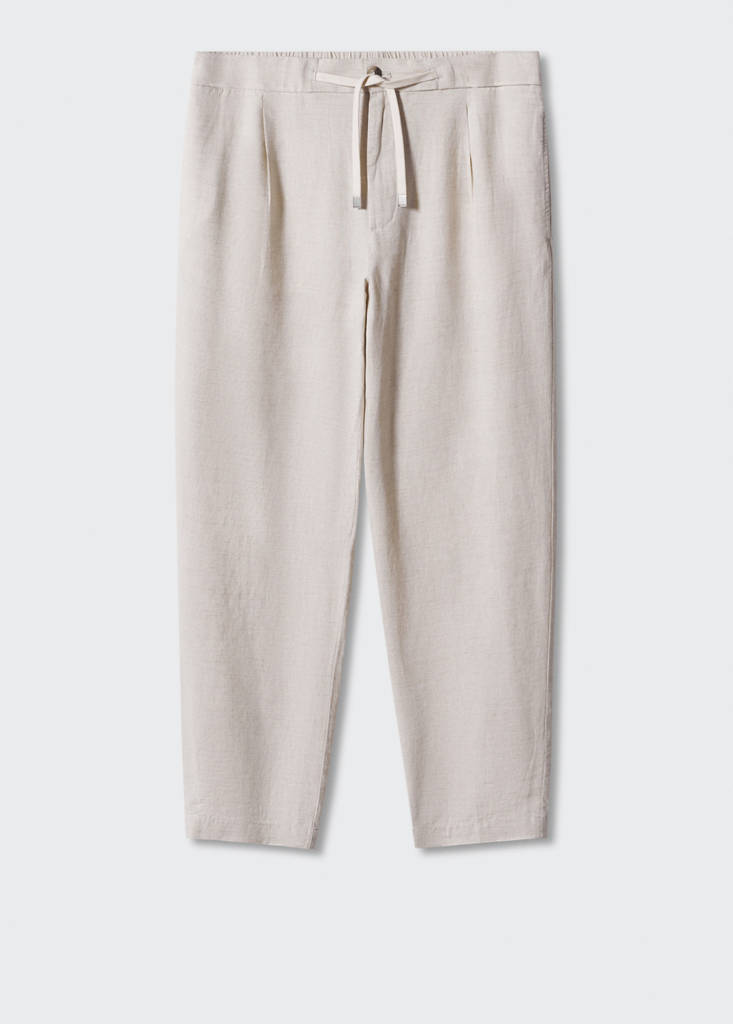 Slim-fit trousers with drawstring — Ecru