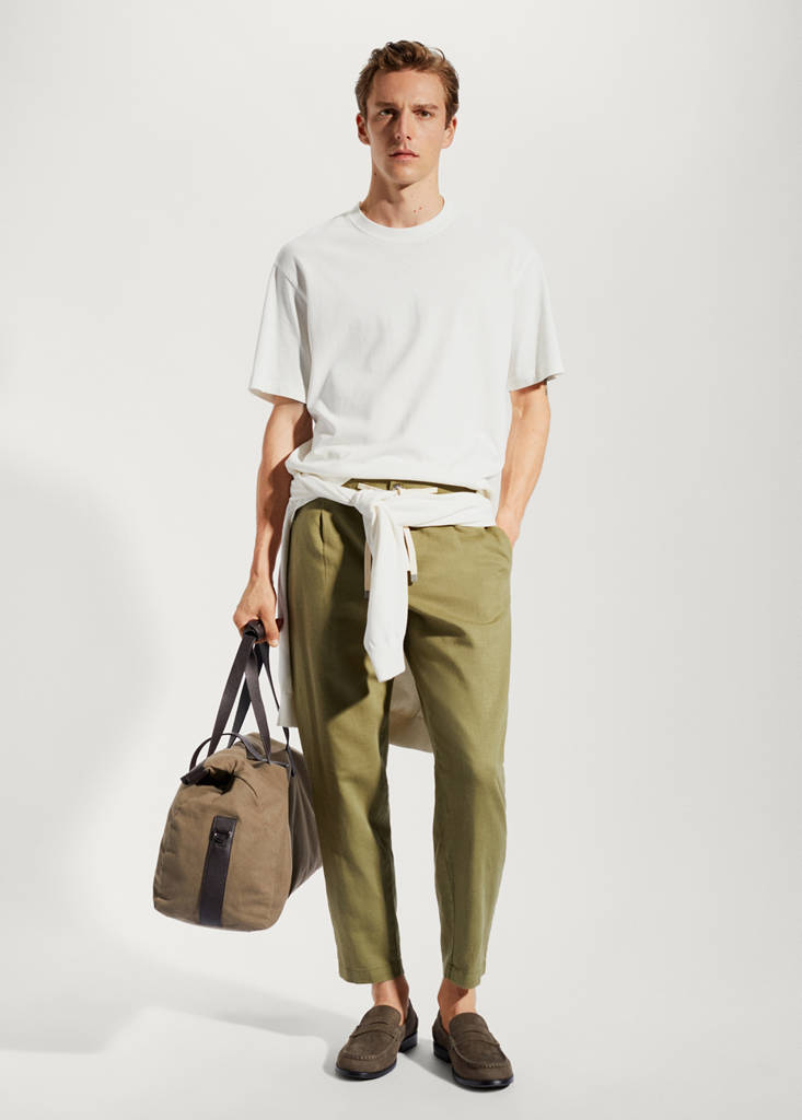 Slim-fit trousers with drawstring — Khaki