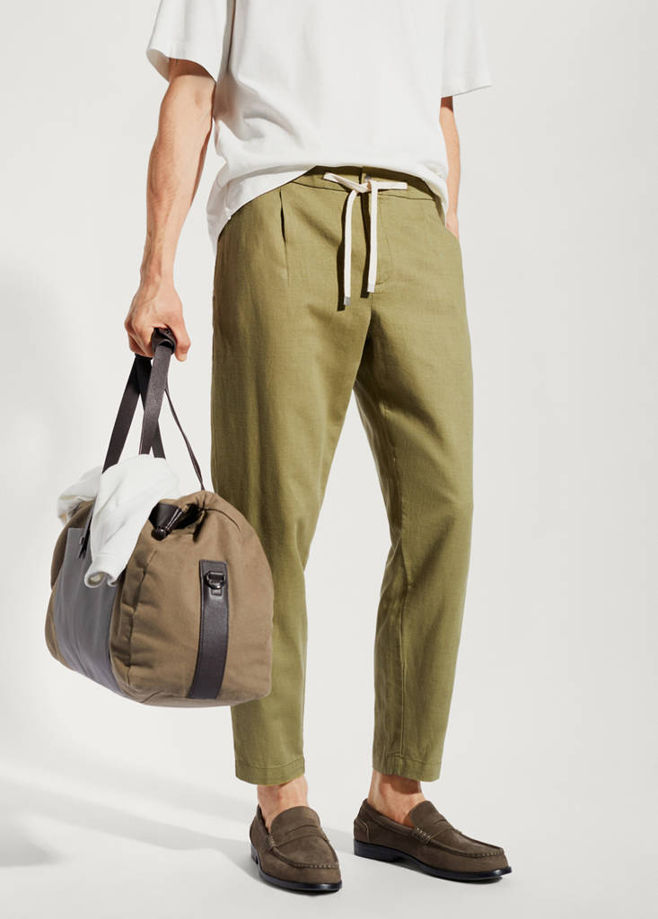 Slim-fit trousers with drawstring — Khaki