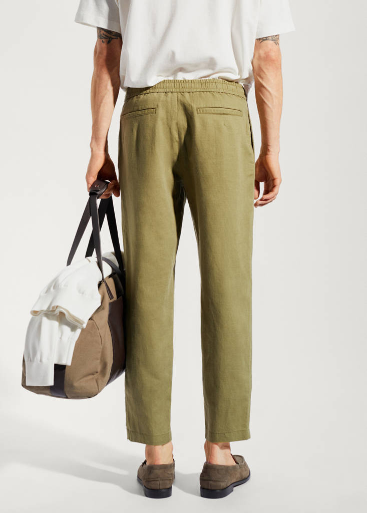 Slim-fit trousers with drawstring — Khaki