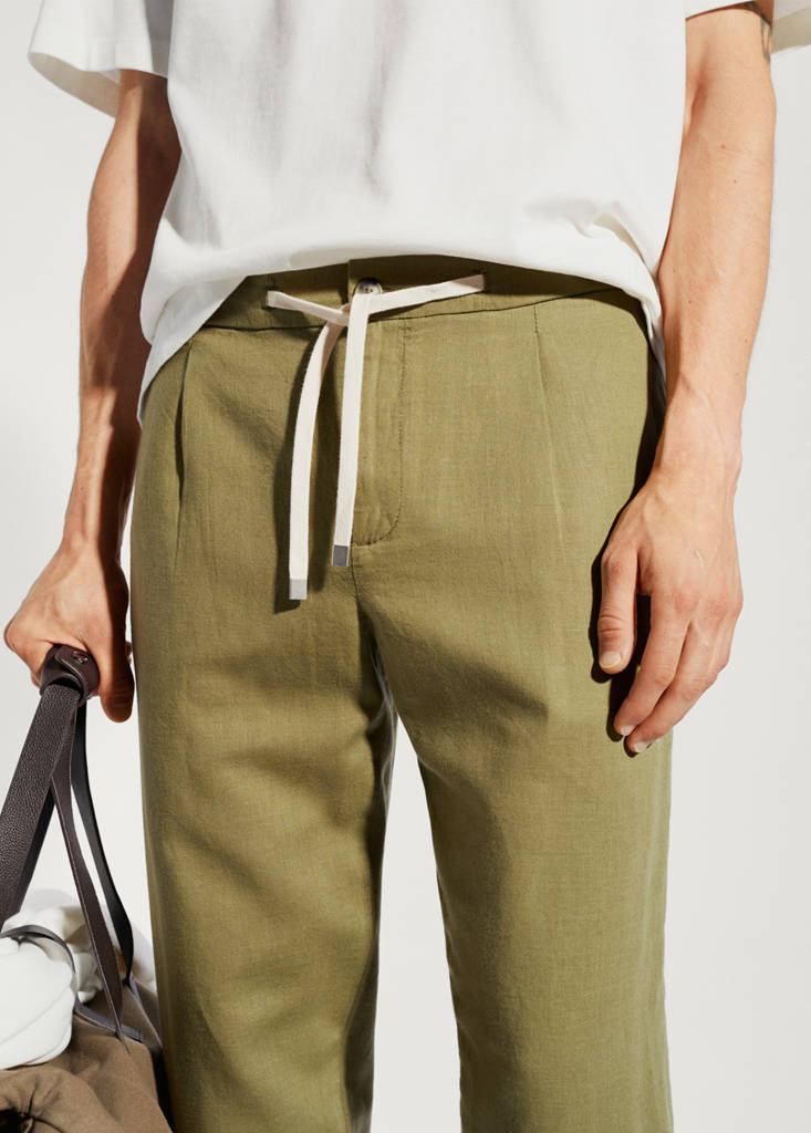 Slim-fit trousers with drawstring — Khaki