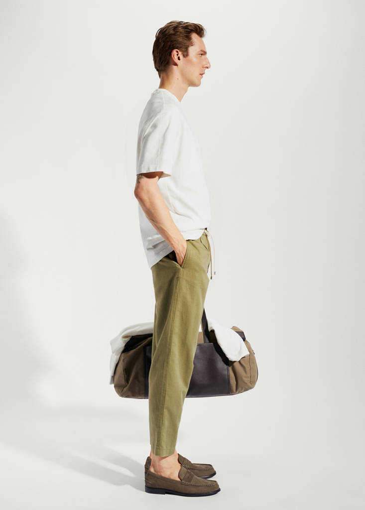 Slim-fit trousers with drawstring — Khaki