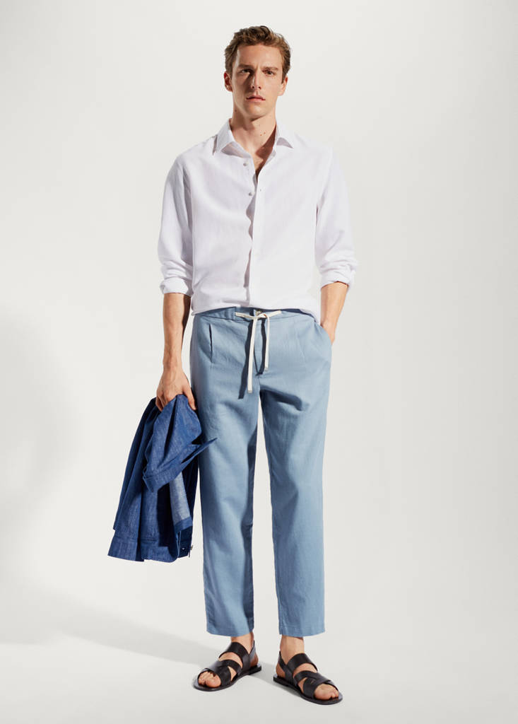 Slim-fit trousers with drawstring — Indigo Blue
