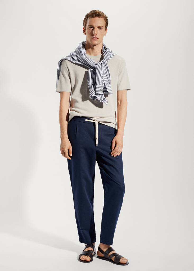 Slim-fit trousers with drawstring — Navy