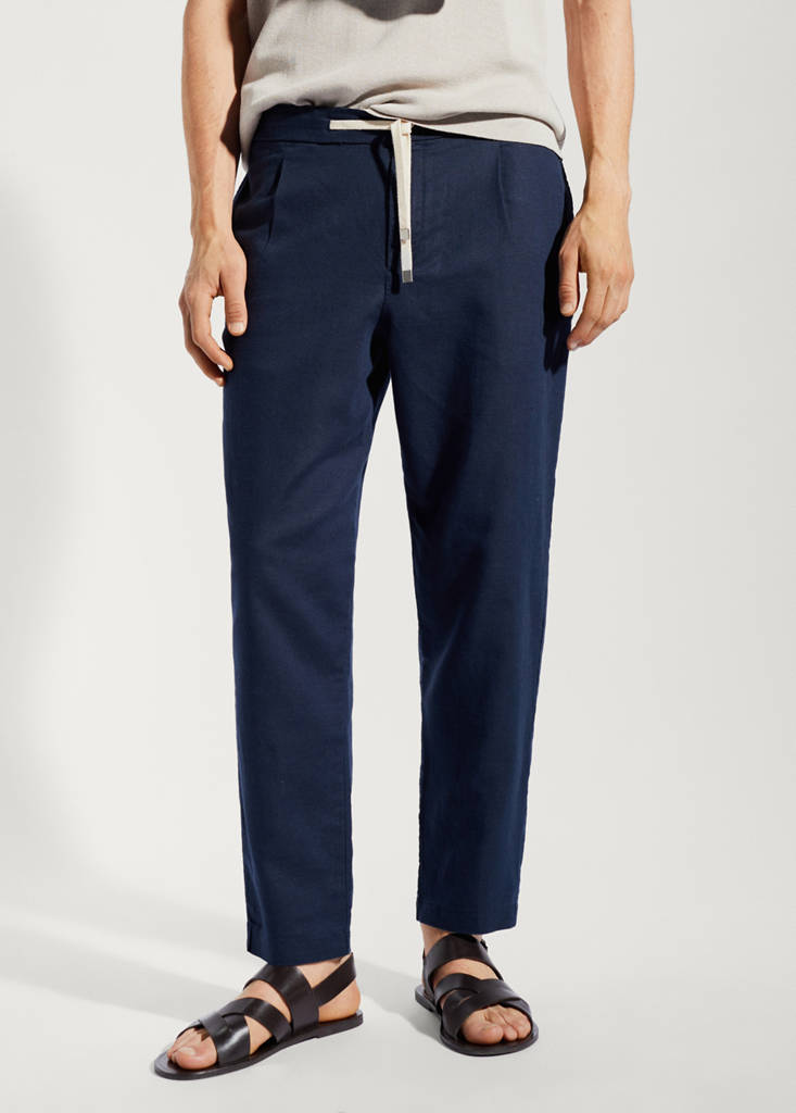 Slim-fit trousers with drawstring — Navy