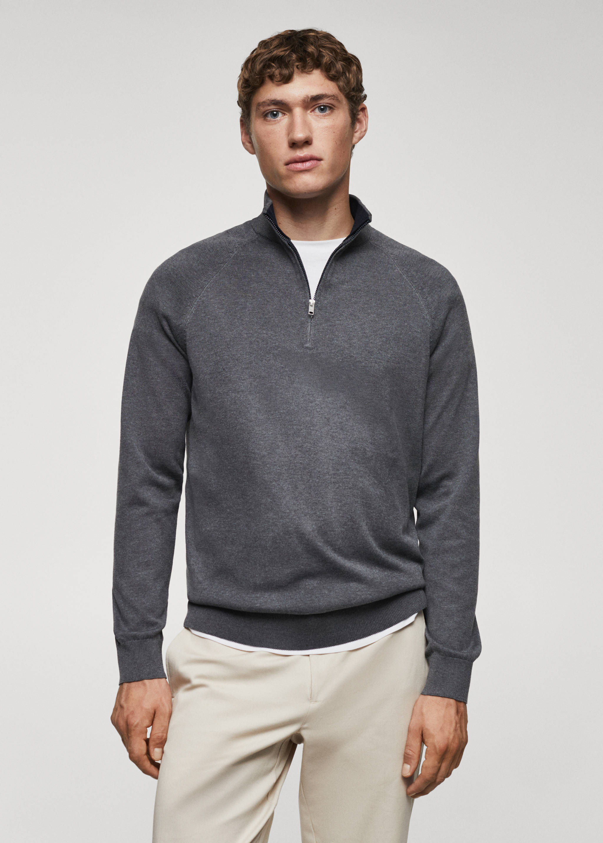 Pull-over coton col zippé - Plan moyen