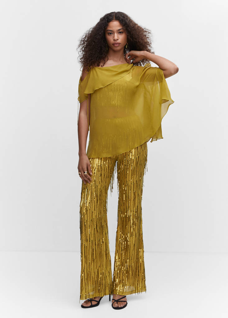 Metallic fringed top — Olive Green