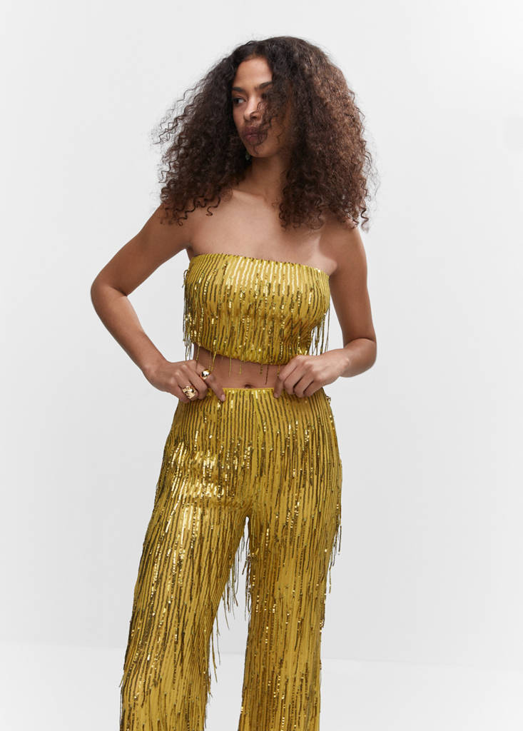 Metallic fringed top — Olive Green