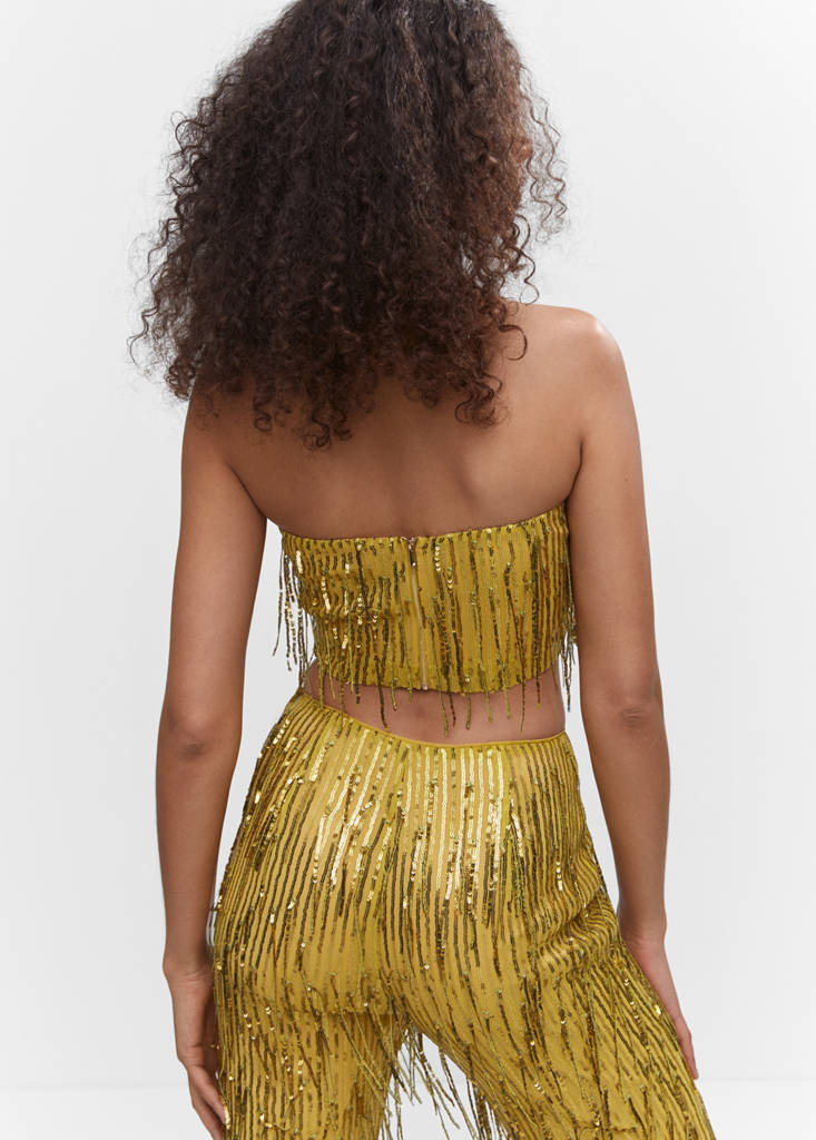 Metallic fringed top — Olive Green
