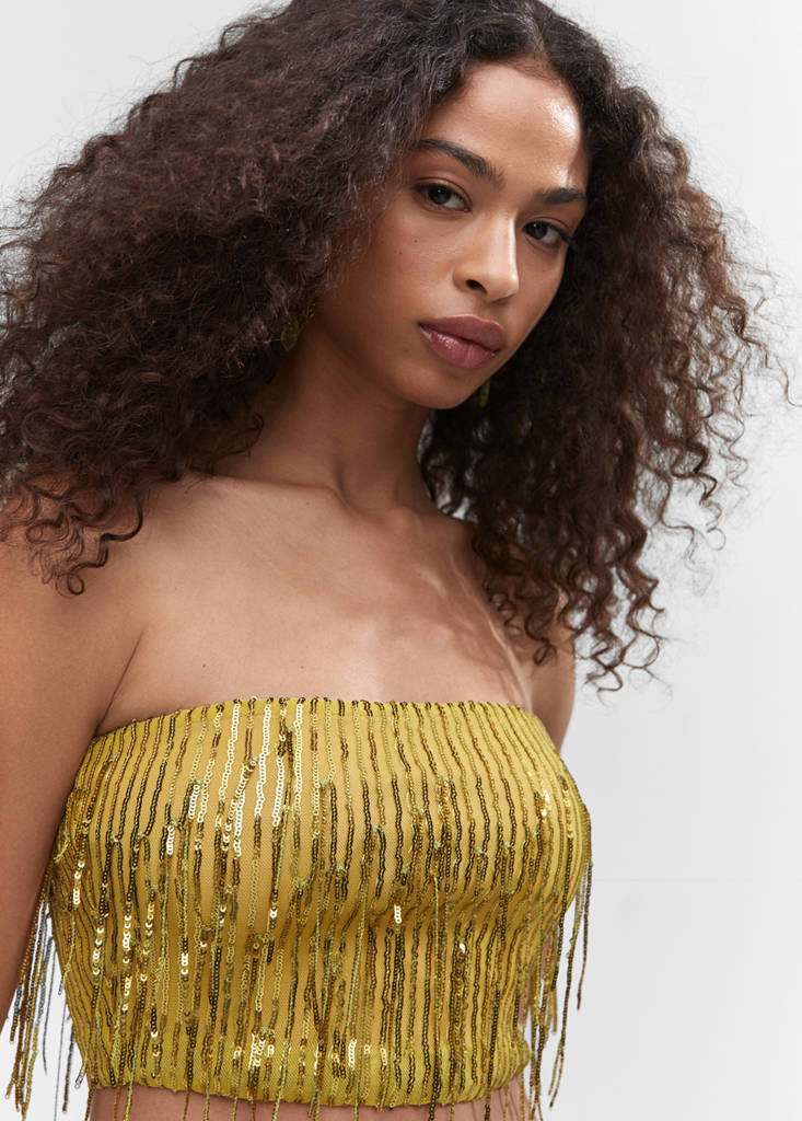Metallic fringed top — Olive Green