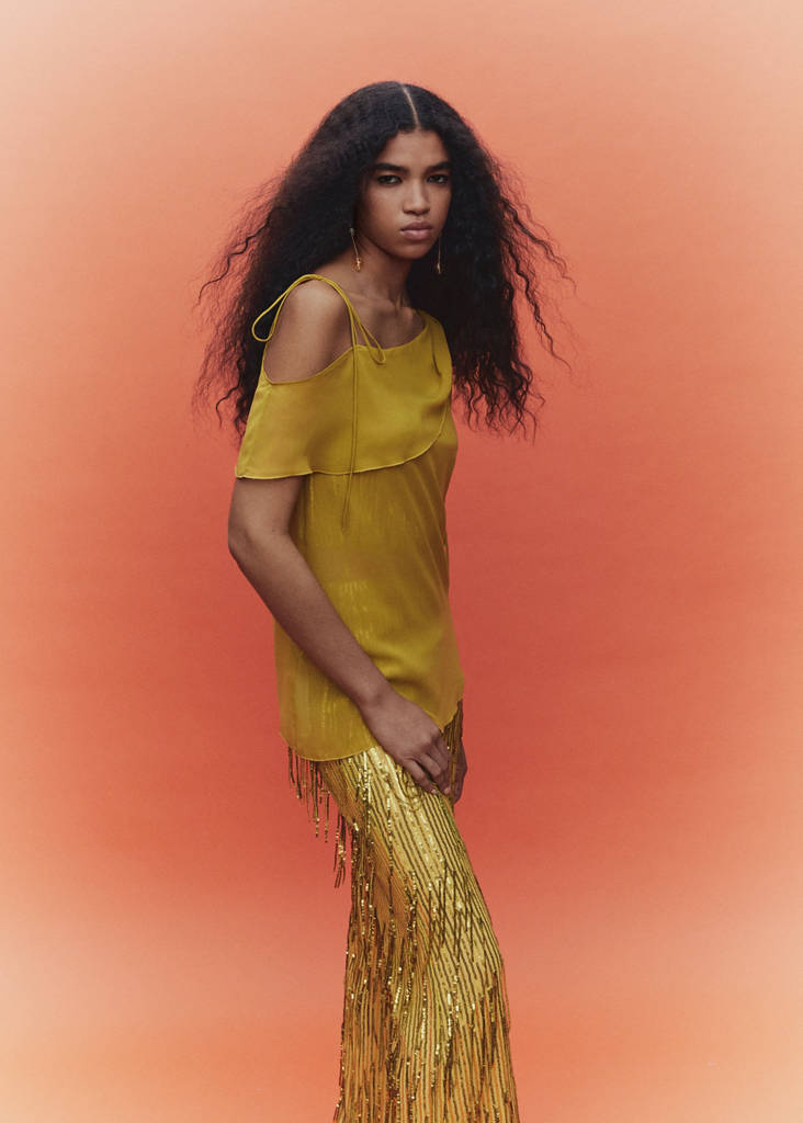 Metallic fringed top — Olive Green