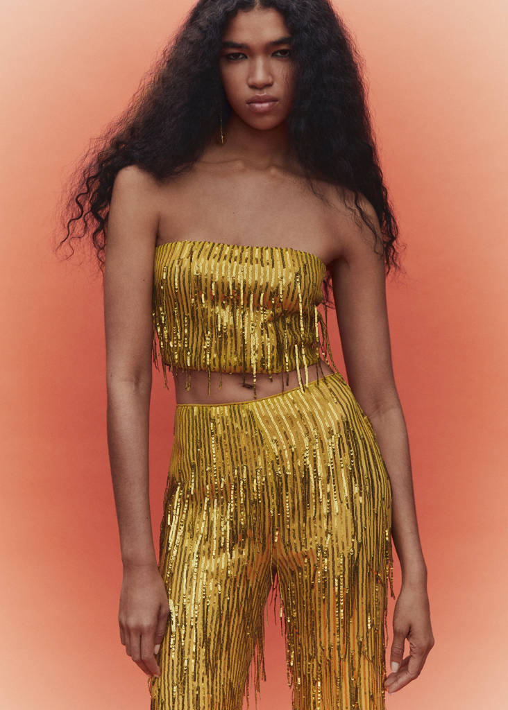 Metallic fringed top — Olive Green