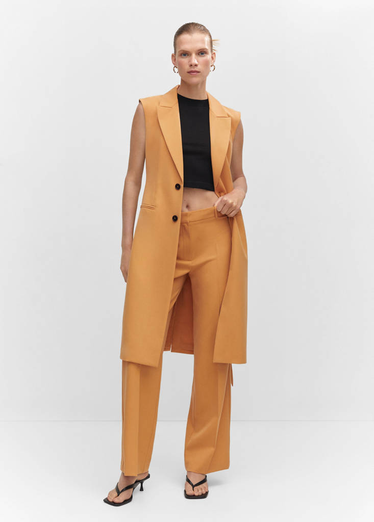 Long gilet with bow — Ochre