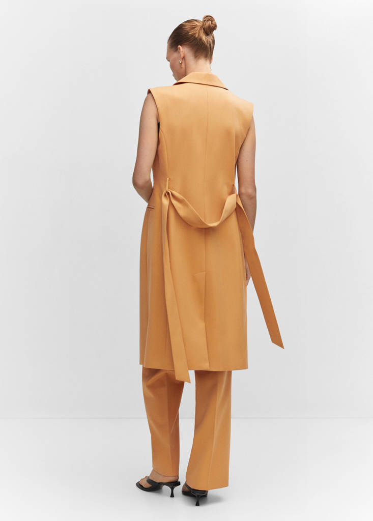 Long gilet with bow — Ochre