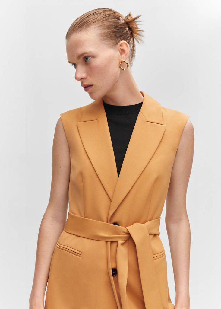 Long gilet with bow — Ochre