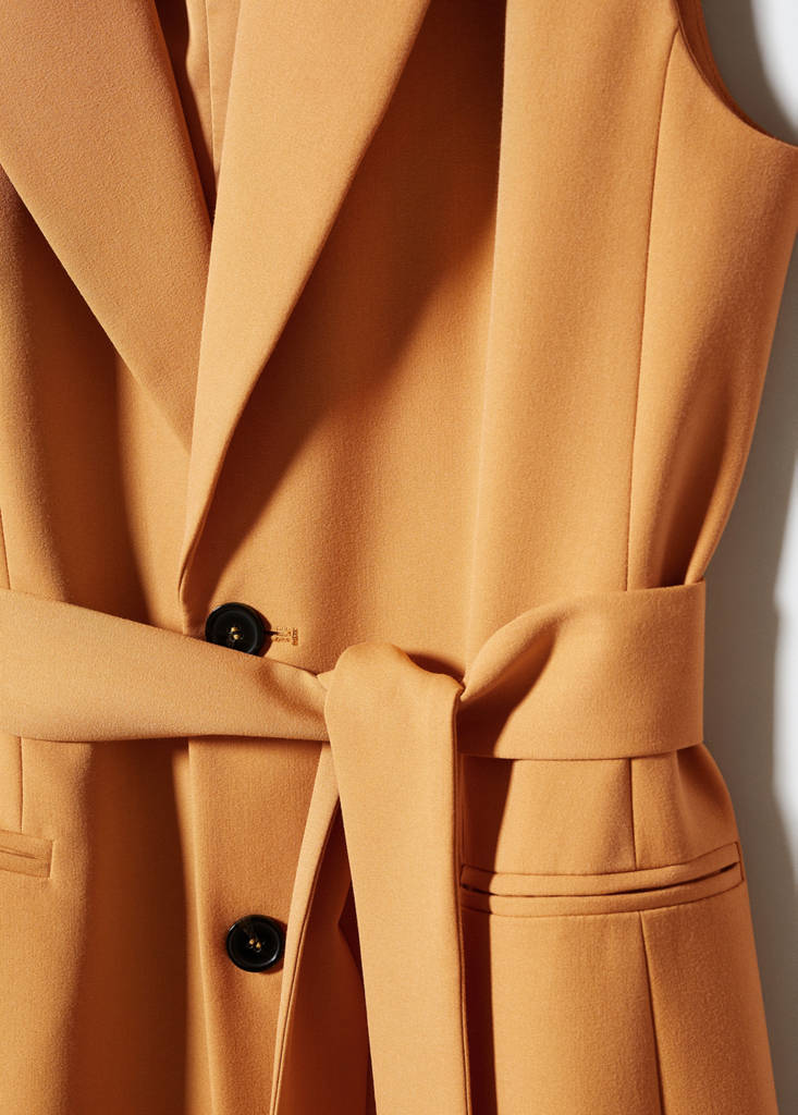 Long gilet with bow — Ochre