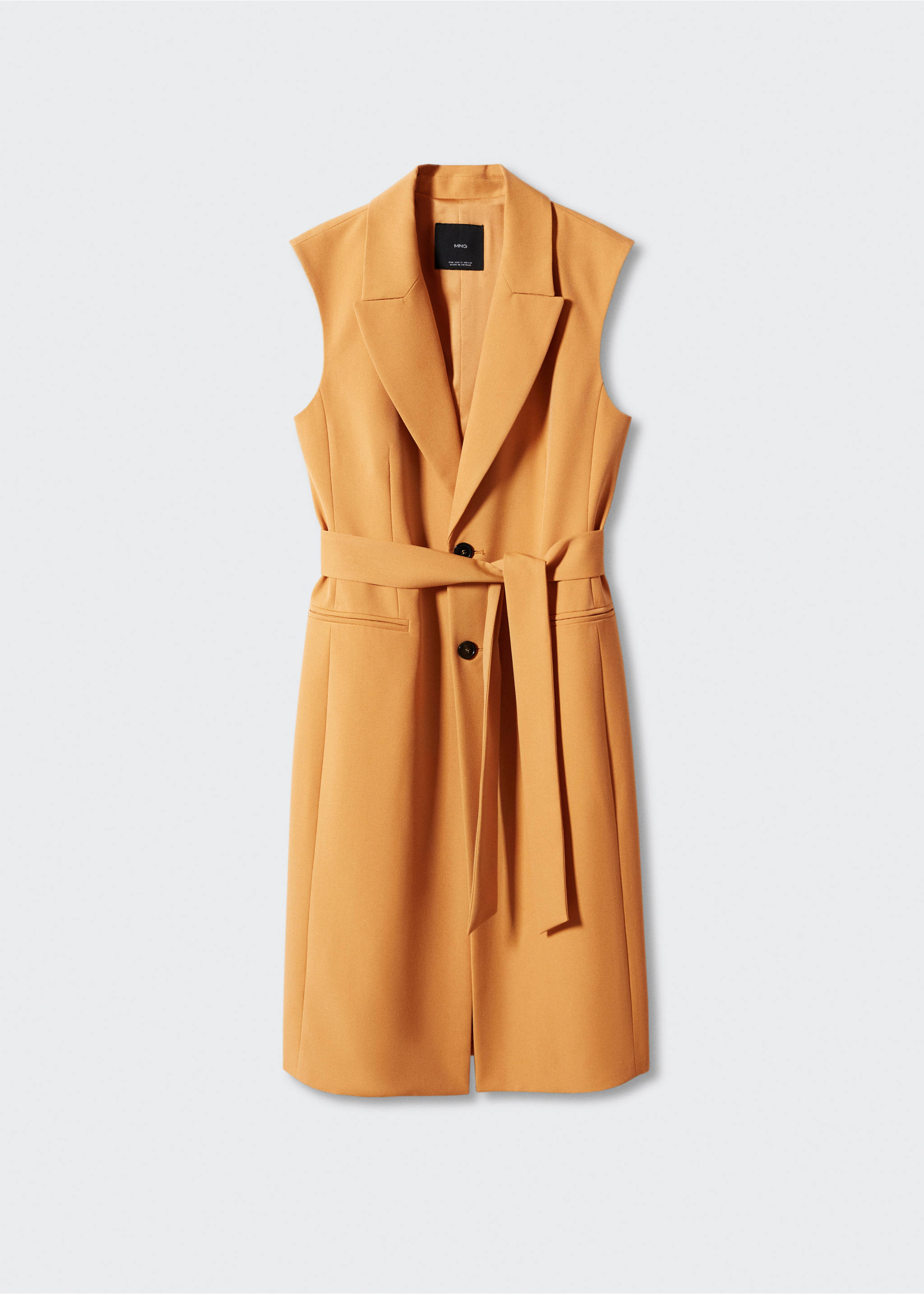 Long gilet with bow - Article without model, Ochre. Ref: 57040813-00.