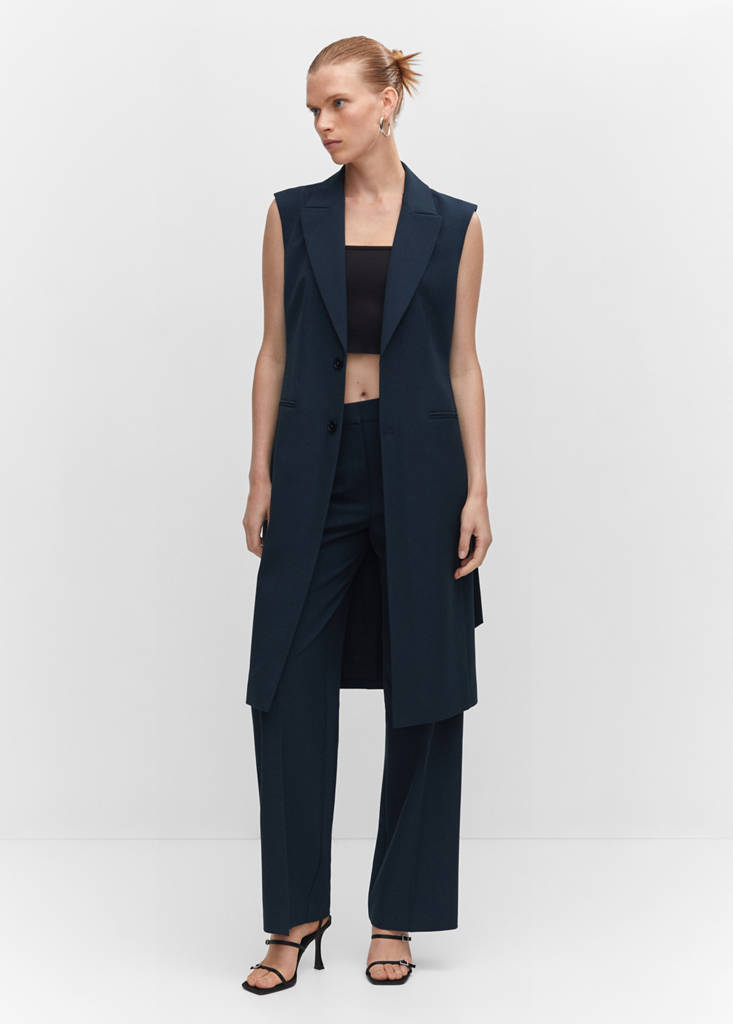 Long gilet with bow — Navy