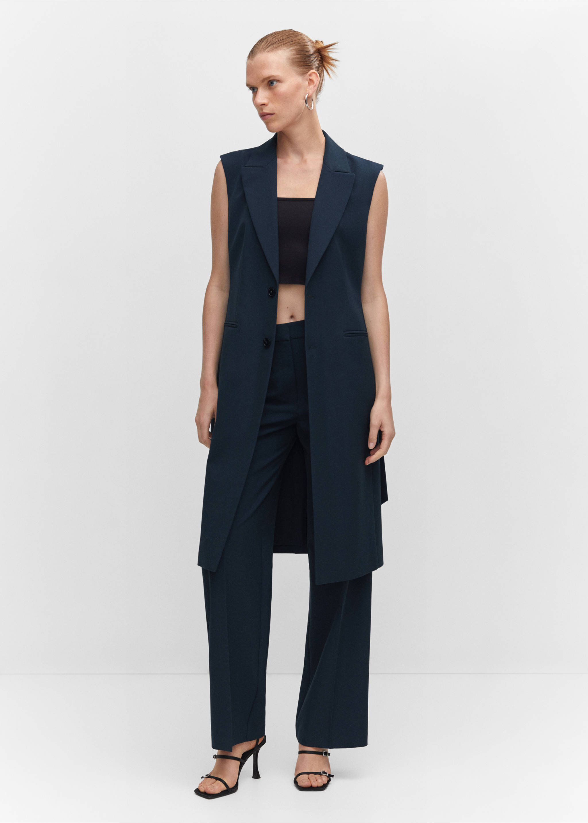 Long gilet with bow - General plane, Navy. Ref: 57040813-00.