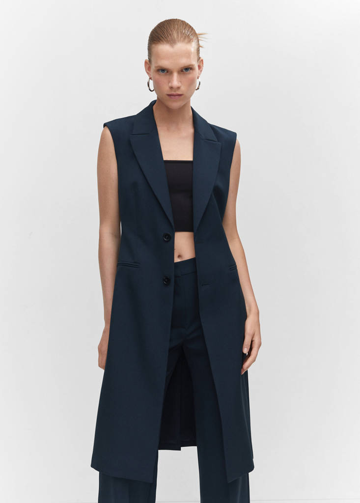 Long gilet with bow — Navy
