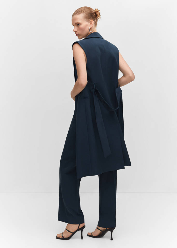 Long gilet with bow — Navy