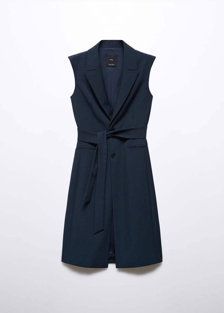 Long gilet with bow — Navy