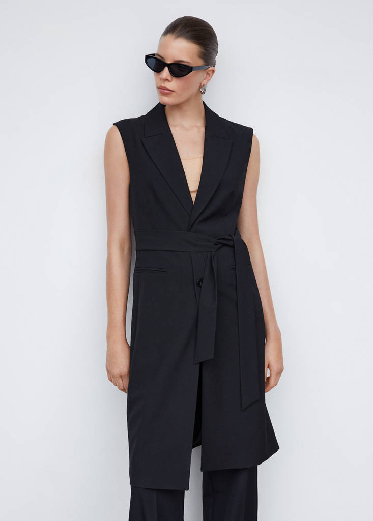 Long gilet with bow — Black
