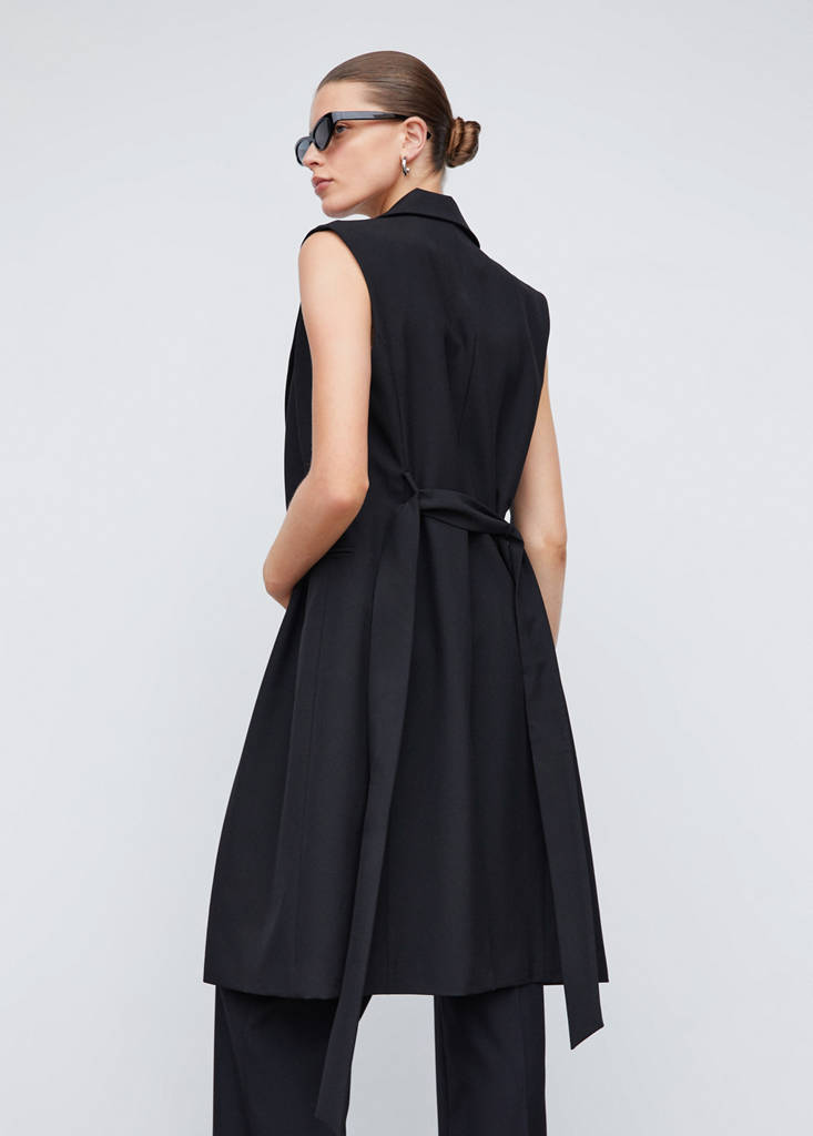 Long gilet with bow — Black