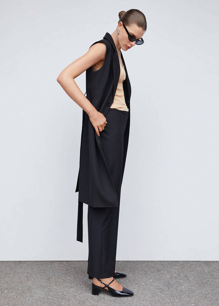 Long gilet with bow — Black
