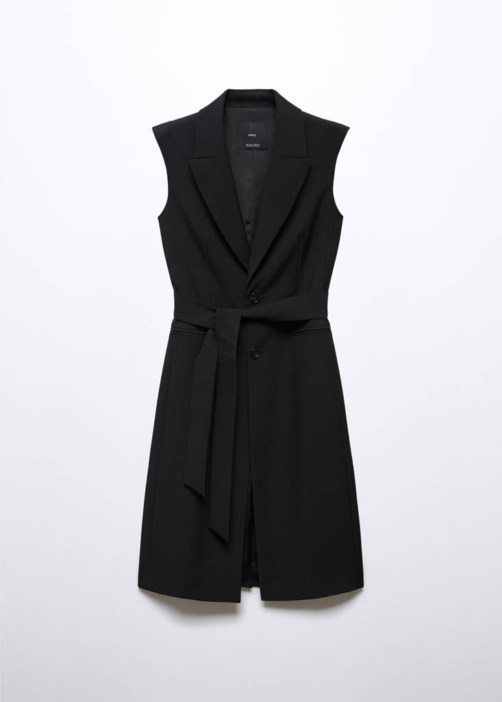 Long gilet with bow — Black