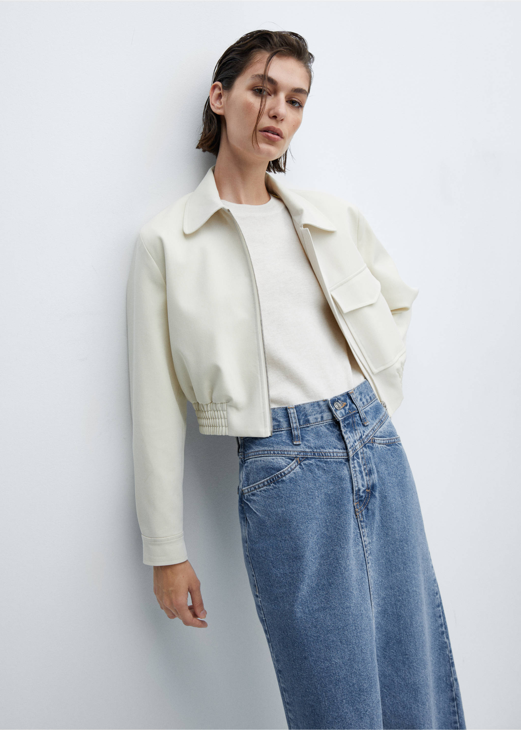 Long denim skirt - Details of the article 1, Medium Blue. Ref: 57041177-00.