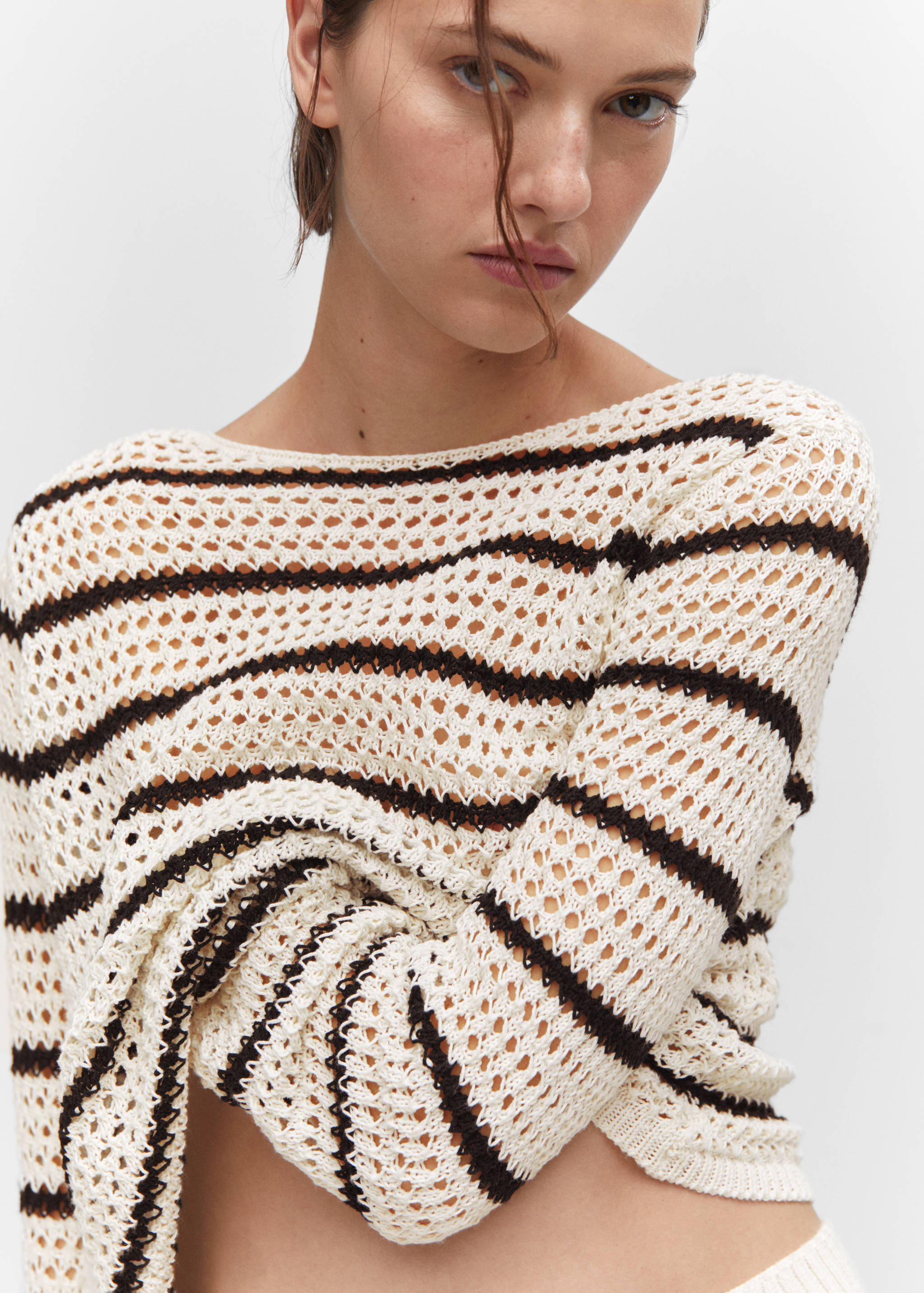 Gestreifter Lochstrickpullover - Detail des Artikels 1