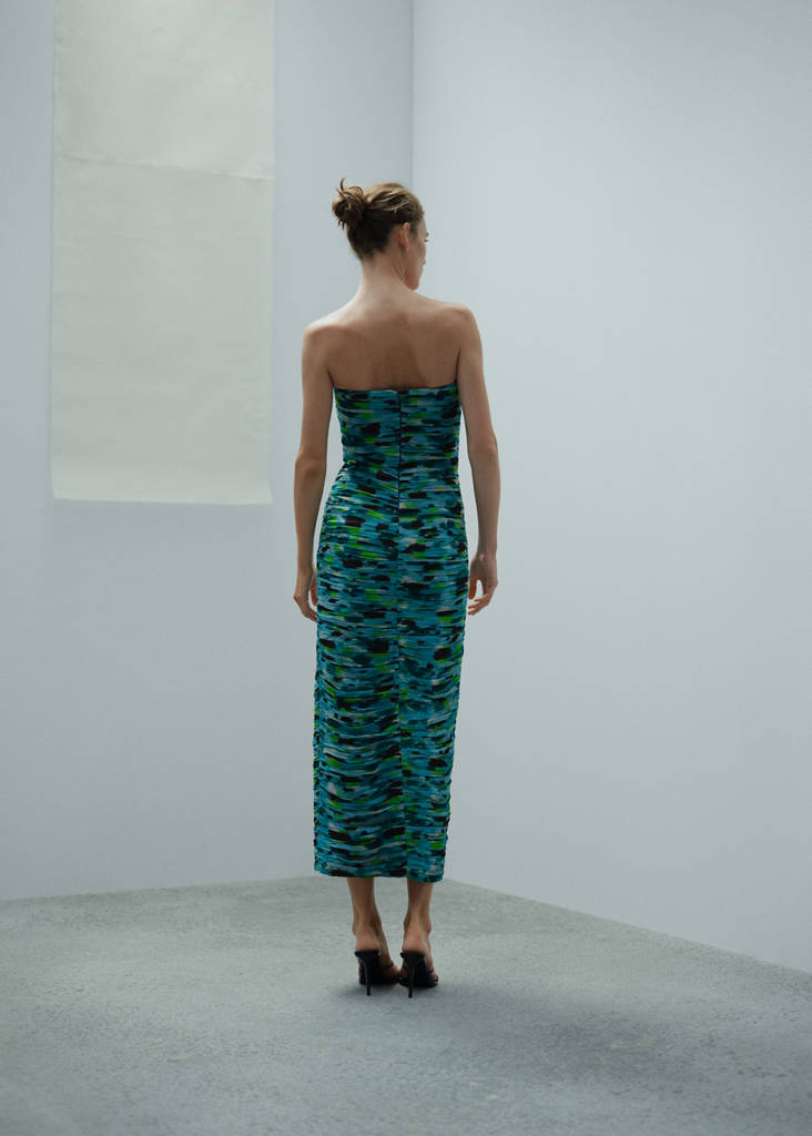 Gathered dress with sweetheart neckline — Turquoise