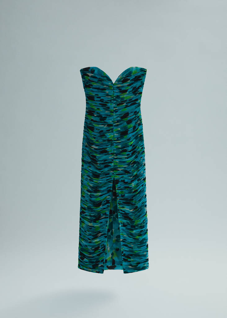 Gathered dress with sweetheart neckline — Turquoise
