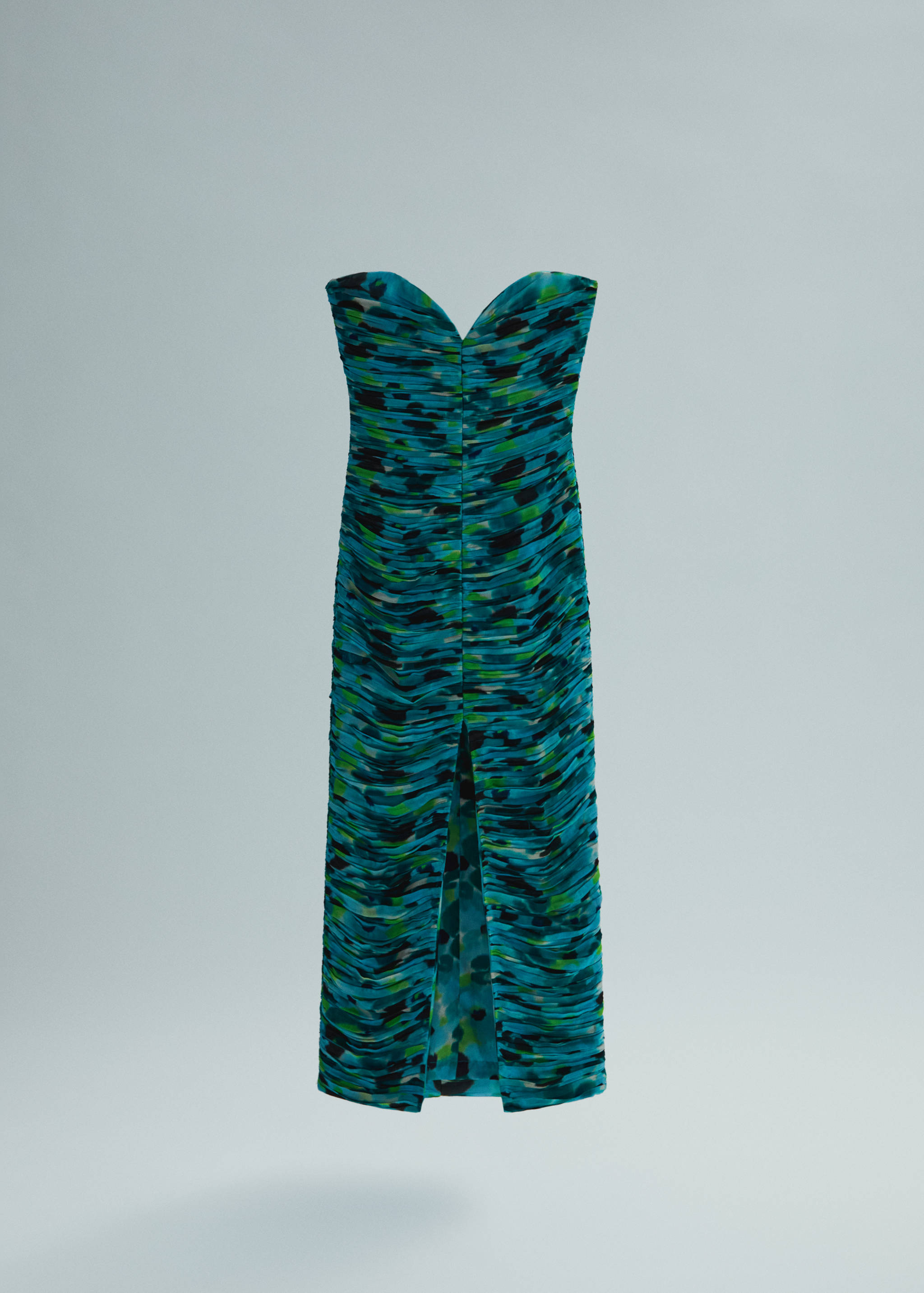 Gathered dress with sweetheart neckline - Article without model, Turquoise. Ref: 57043276-00.