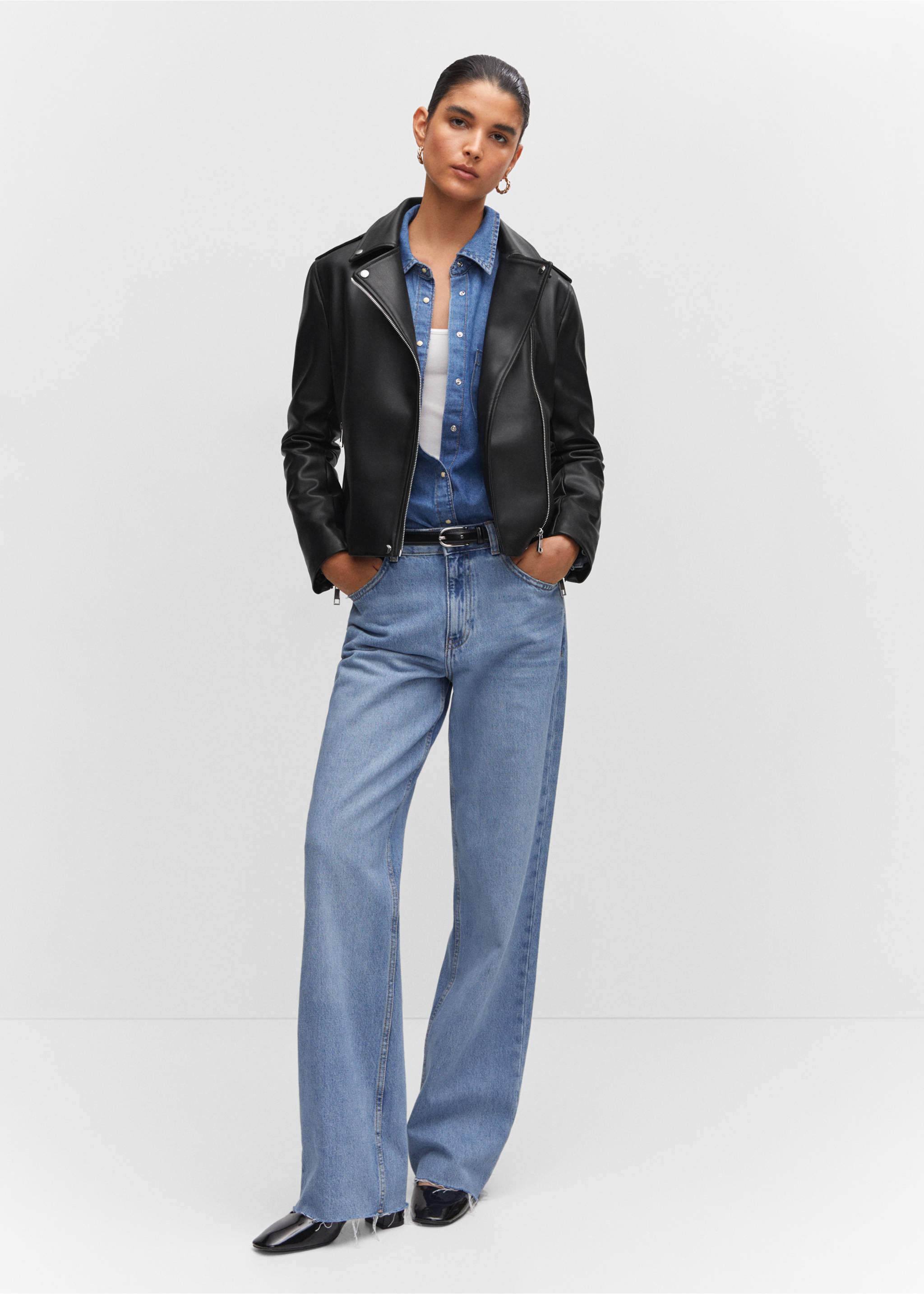 Faux-leather biker jacket - General plane, Black. Ref: 57043798-00.