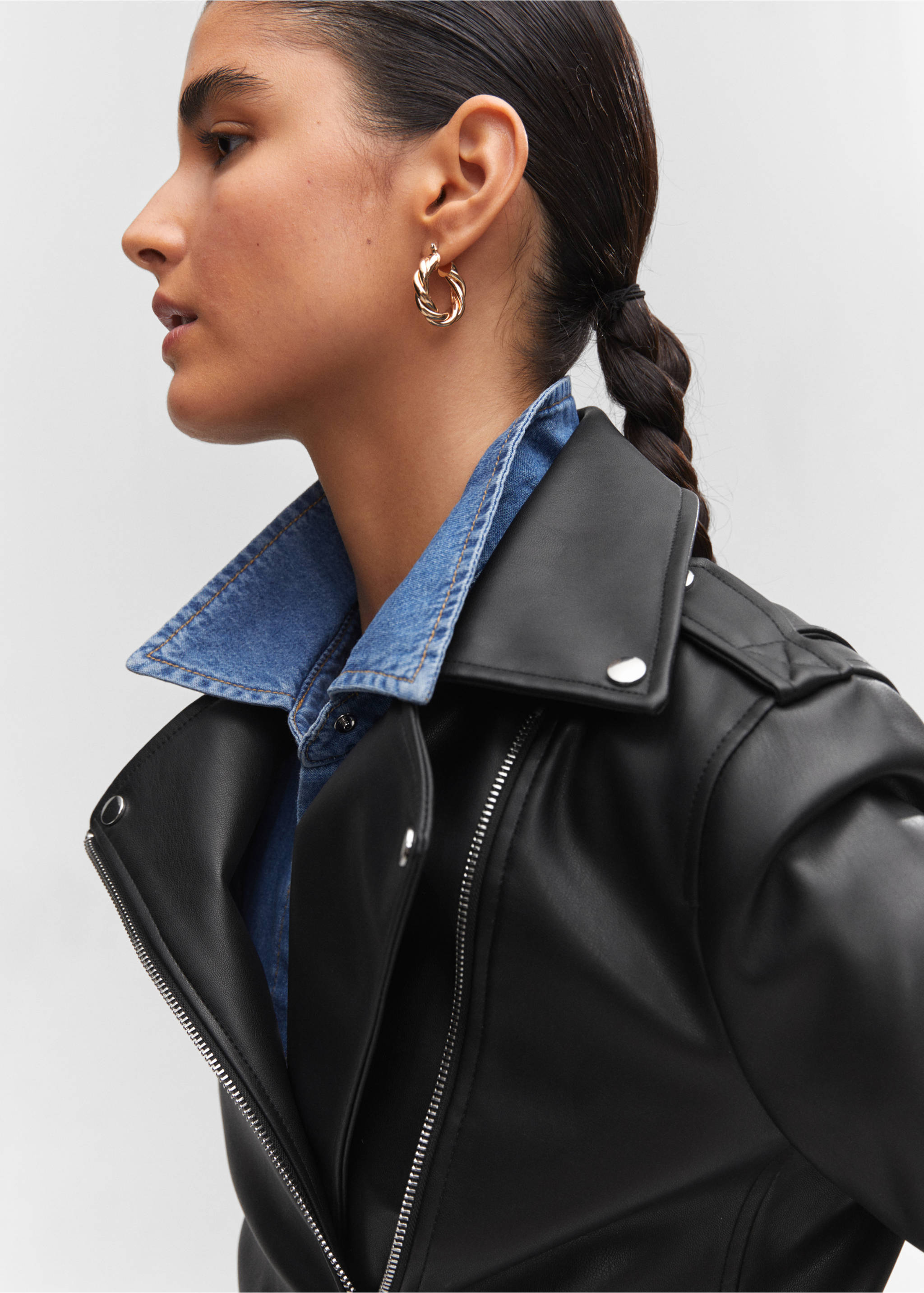 Faux-leather biker jacket - Details of the article 1, Black. Ref: 57043798-00.