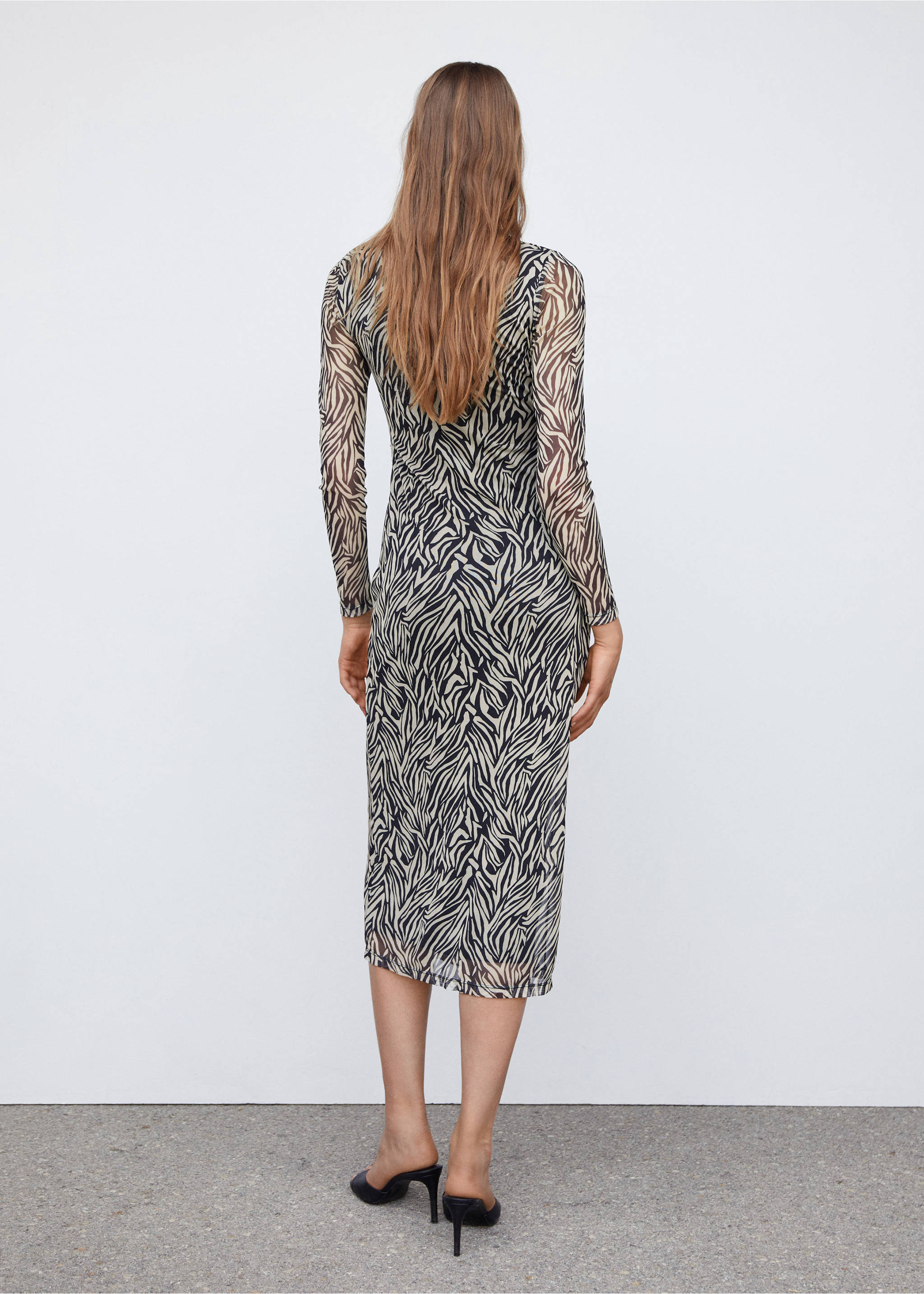 Animal-print midi-dress - Reverse of the article, Black. Ref: 57043804-00.