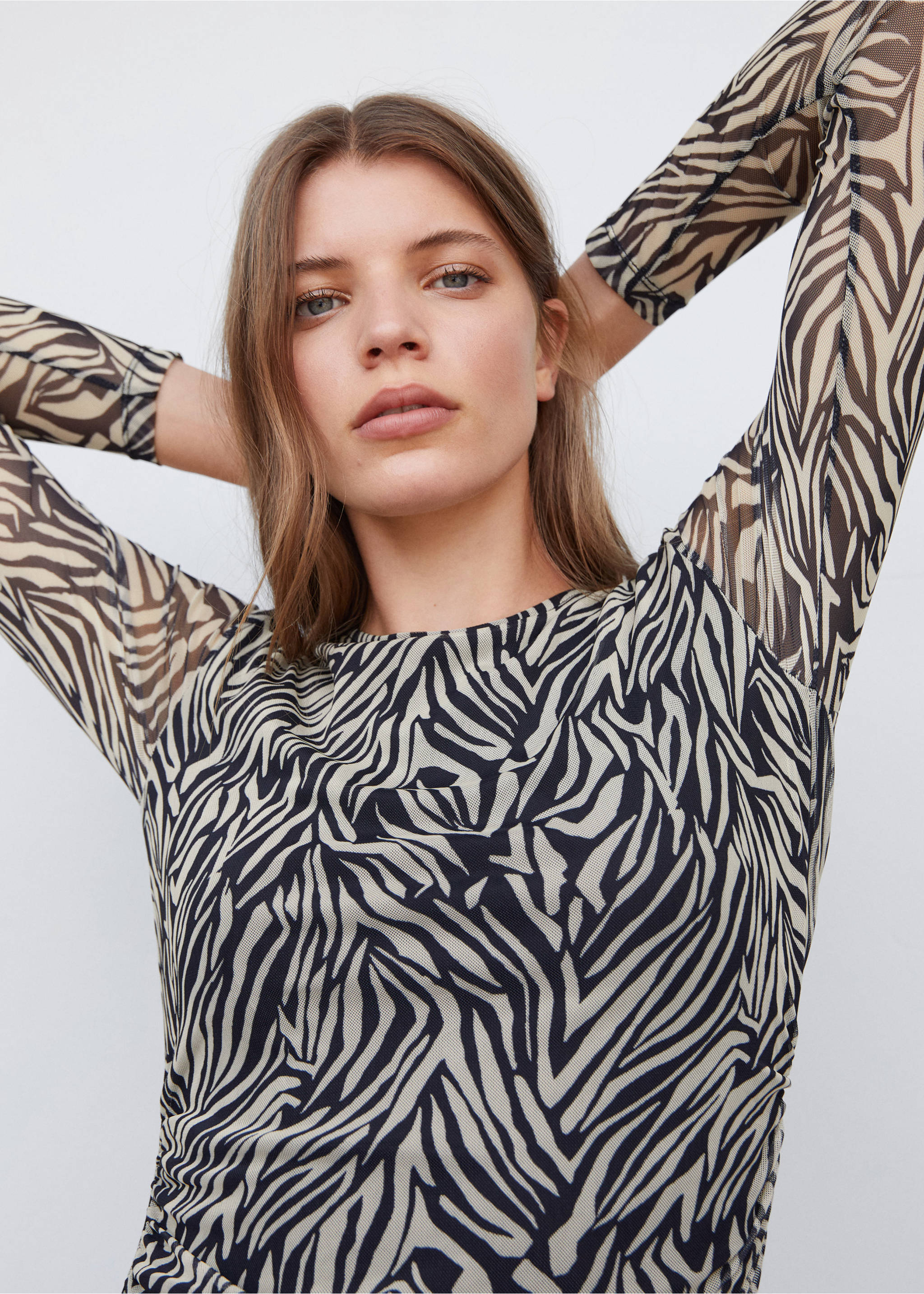 Animal-print midi-dress - Details of the article 1, Black. Ref: 57043804-00.