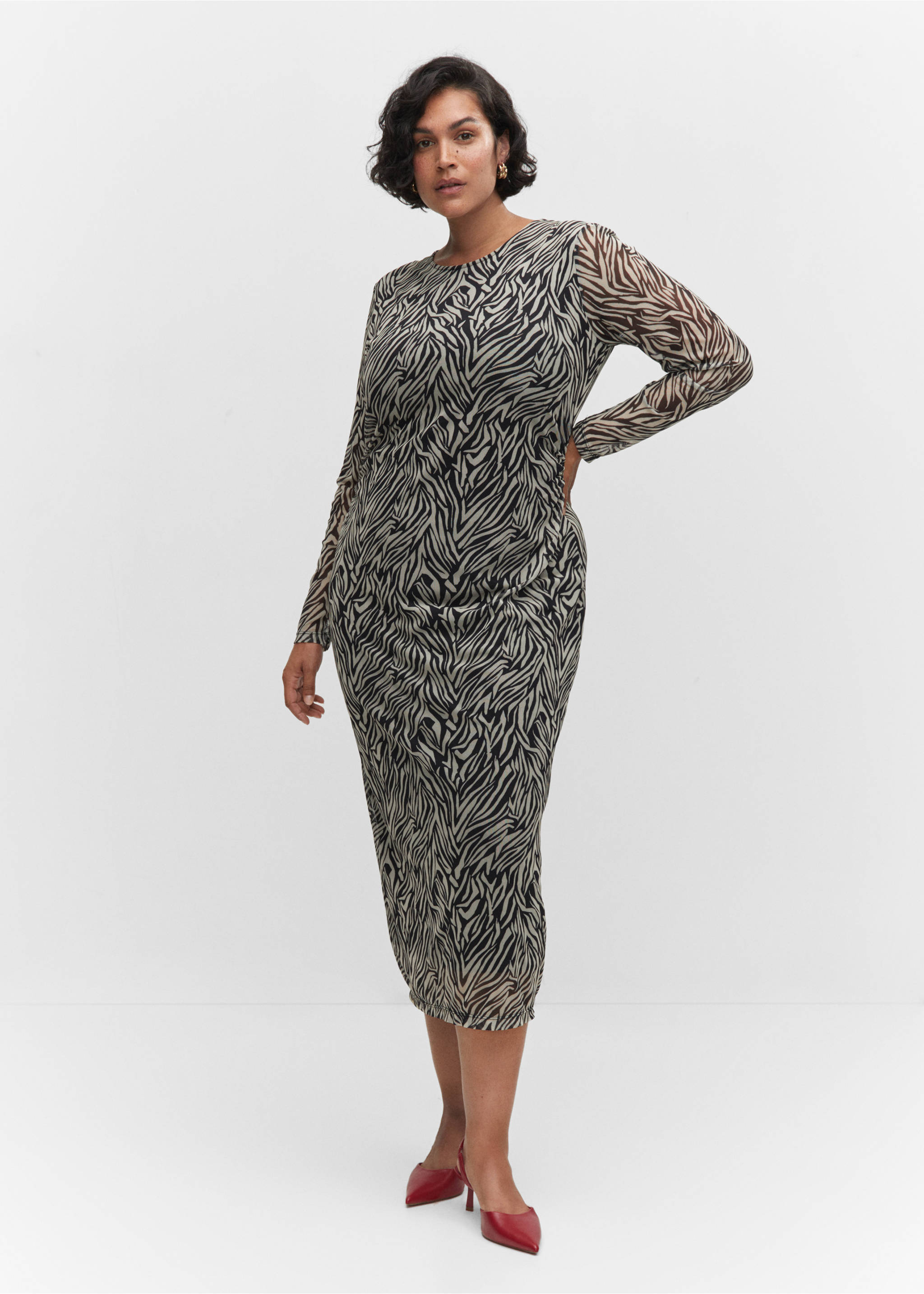 Animal-print midi-dress - Details of the article 6, Black. Ref: 57043804-00.